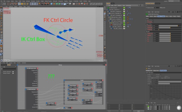 This is my hand and control objects, and the problematic area in Xpresso.