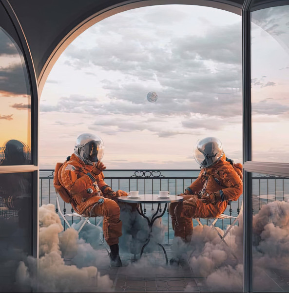 Astronauts in the clouds