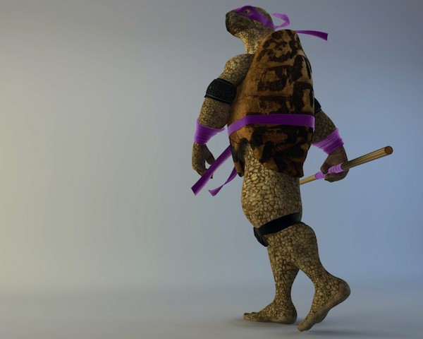 Donatello con il ritrovato paragomiti sinistro 