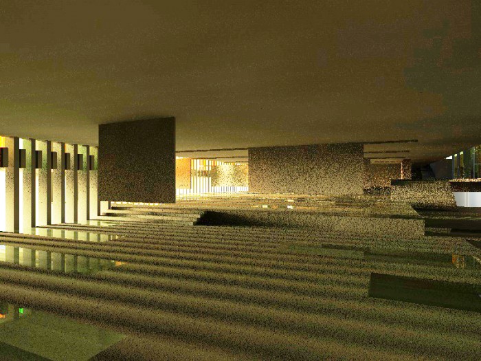 in questo caso ho utilizzato una luce area ad altezza del piano dell'edificio e abbastanza distante<br />intensità 2000 ombre area