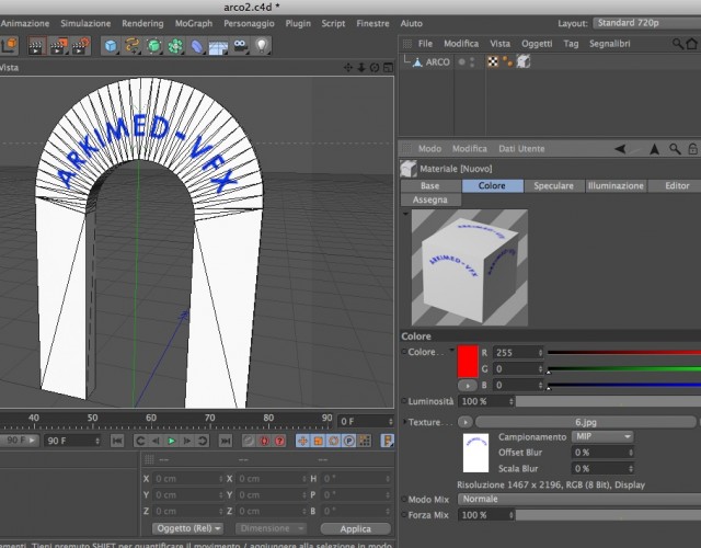 In C4D carichiamo l'immagine nel canale colore del materiale