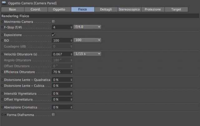 Parametri camera fisica
