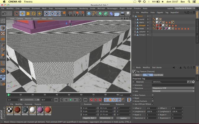 Se vado a rimettere la stessa texture nei buchi della scacchiera, inspiegabilmente (per me!) cambia totalmente (nella parte nuova):