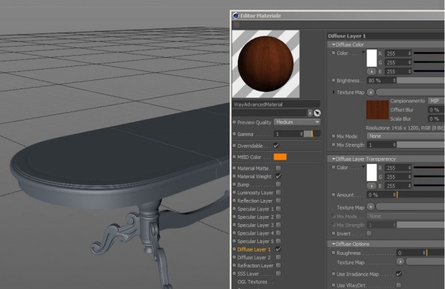 Ecco il materiale legno con una semplice immagine quadrata caricata nel canale diffuse!!!
