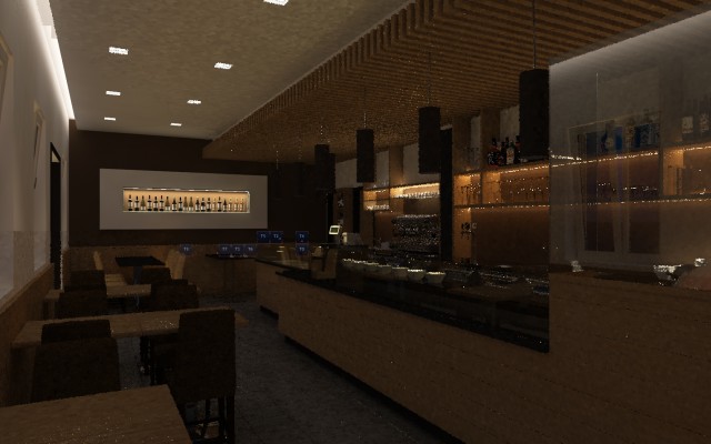 Rendering interrotto dopo che ho notato i lati della teca vino e lo spigolo del soffitto molto seghettati.