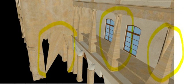 STESSO modello 3d, aperto con Allplan versione professionale ed importato in C4D R12: colonne e alcuni archi sono deformati