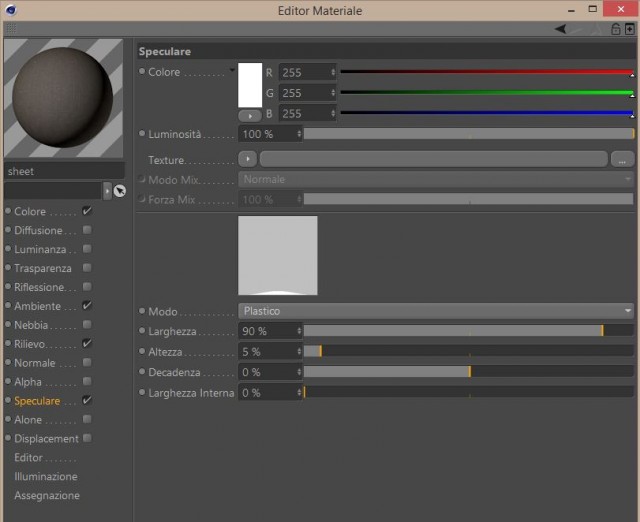 canale speculare C4D