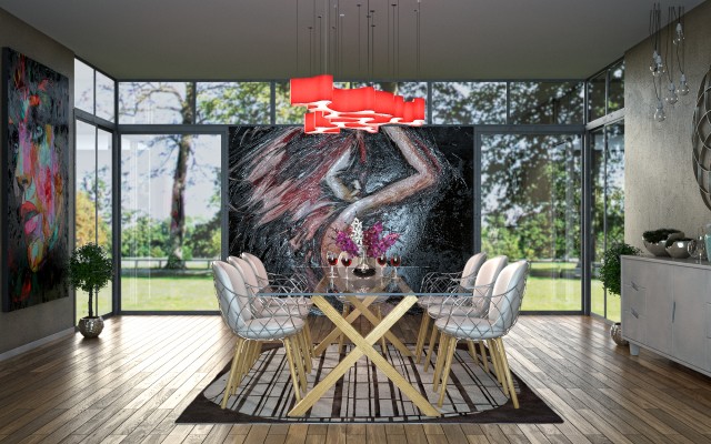 Immagine in linear + post-effetti.<br />I bordi del lampadario e anche alcune parti delle sedie sono decisamente seghettati.