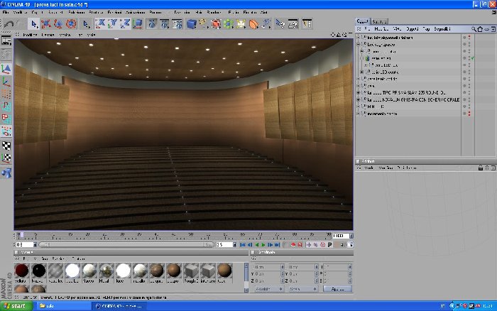 Questo è il render con la sala, i materiali e le luci (senza poltrone)
