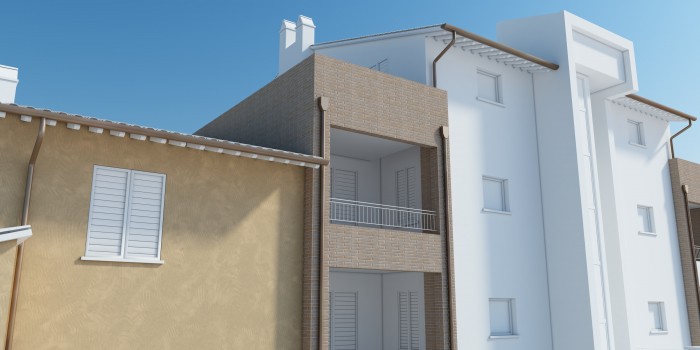 PARTICOLARE TINTEGGIATURA SPATOLATA, RIVESTIMENTO MATTONI E GRONDA PER ORA.