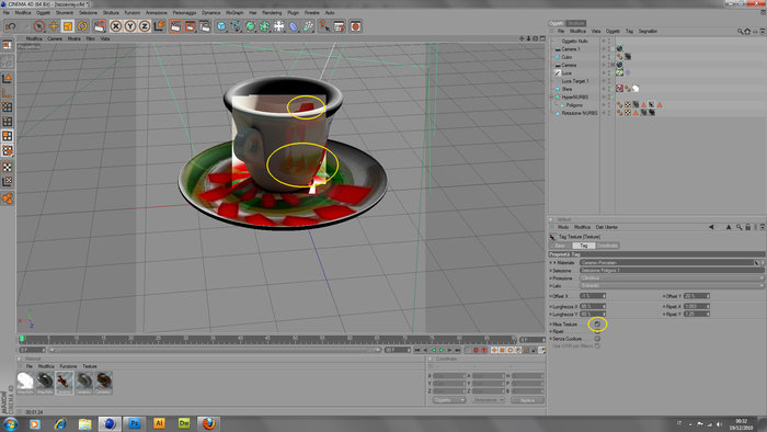 Ho provato spuntando mixa texture, così però la texture si vede, ma anche all'interno della tazza. Nonostante la sezione sia solo la fascia esterna.