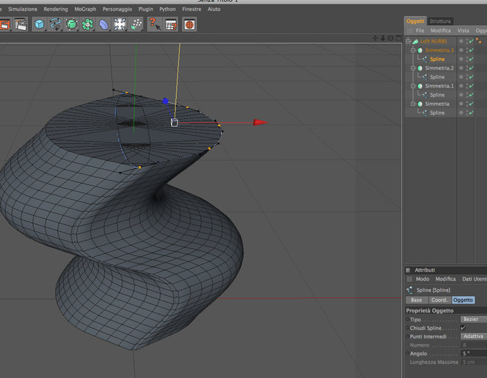 img 4_ chiudo le spline presenti nelle simmetrie (ora loft nurbs crea i tappi)