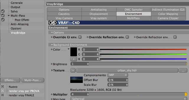 settaggio render per prova