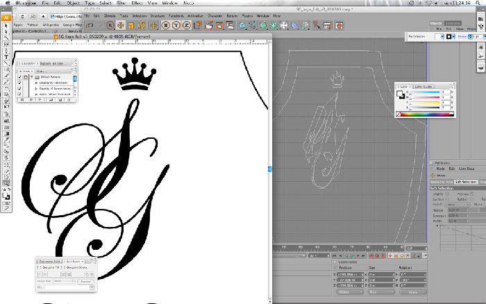 A sinistra il &quot;sinistro&quot; risultato importando il DWG di Illustrator in C4D...